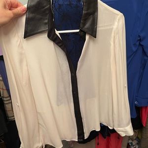 Alice Olivia leather collar lace back top